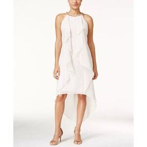 Thalia Sodi Ruffle Front Cocktail Dress White Size Medium Gold Neck Chain